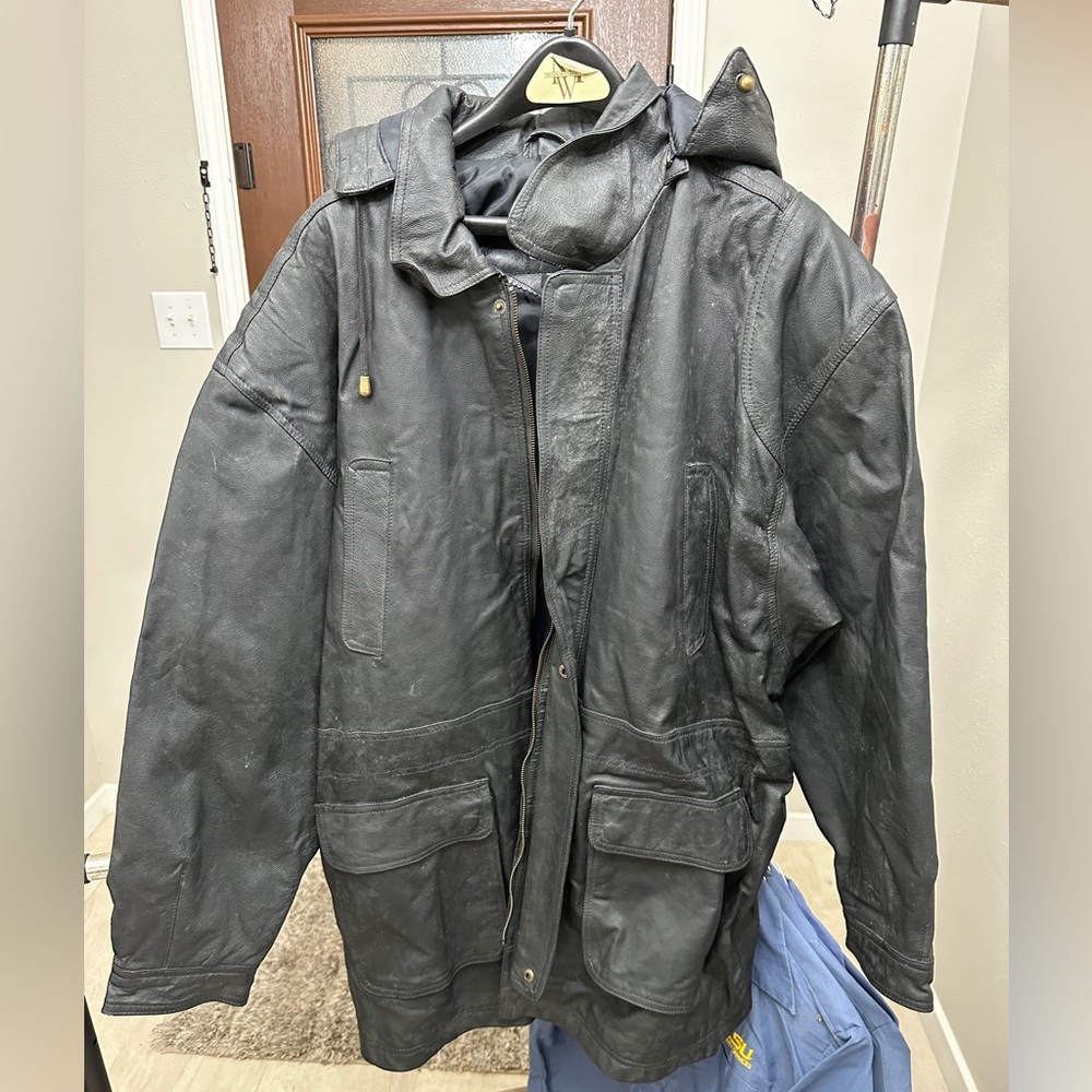 Vintage Comint Leather jacket with hood, great for this colder weather!